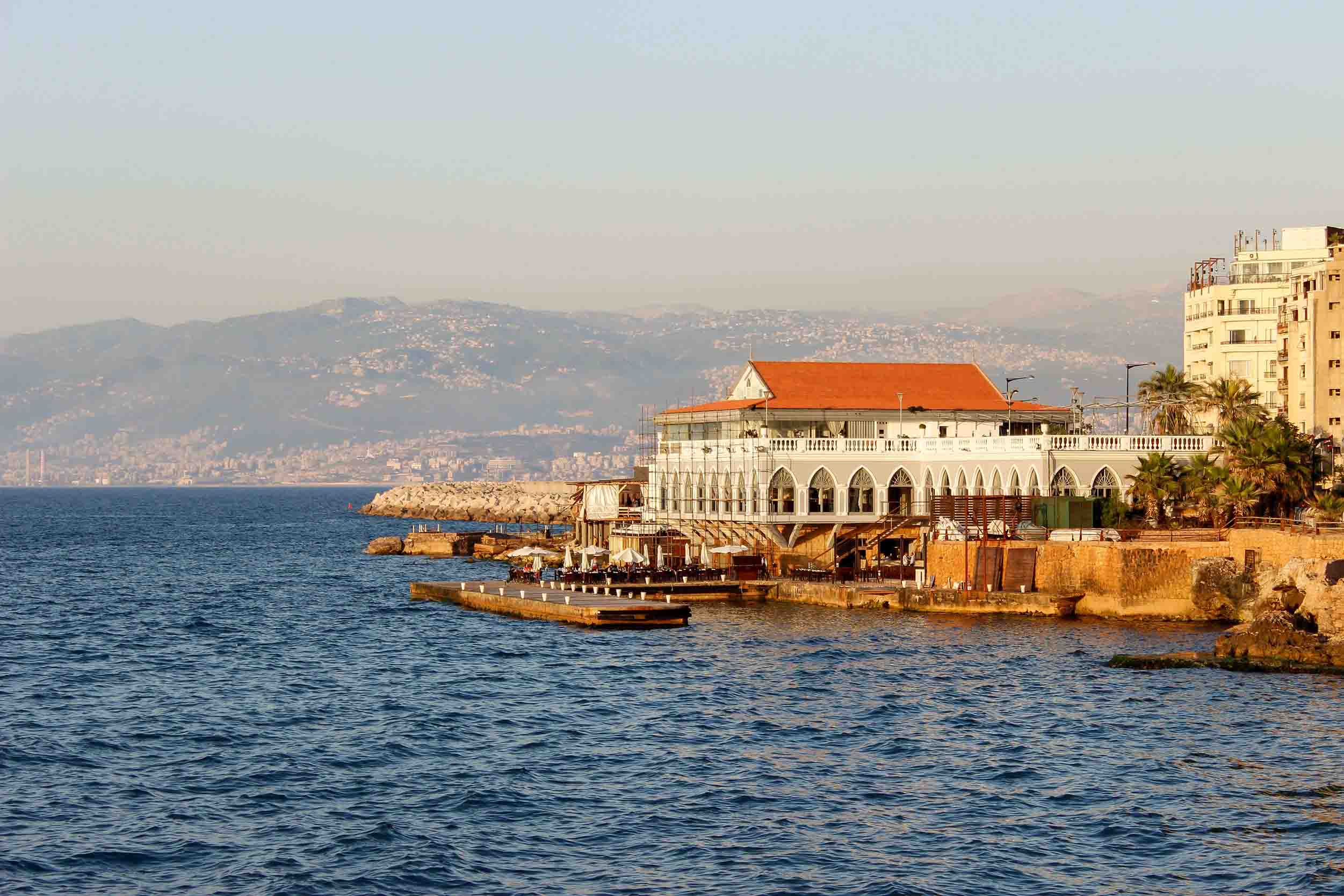 Beirut waterfront with Lebanese mountains